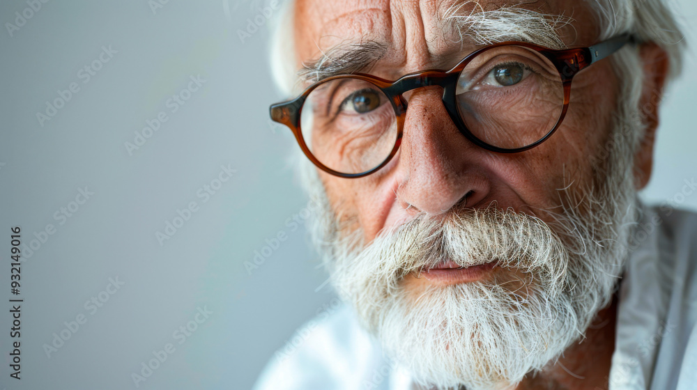 Close-up portrait of elderly man with white beard and glasses Close-up portrait of elderly man with white beard and glasses