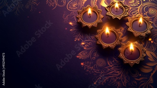 Diwali Invitation Card with Rangoli and Diyas photo