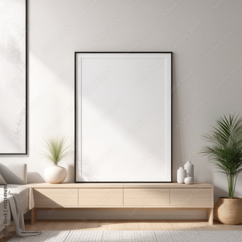 close up white poster frame in modern home interior with light colored paper texture wall, wall mockup, 3d rendering close up white poster frame in modern home interior with light colored paper texture wall, wall mockup, 3d rendering