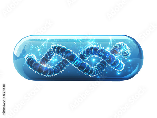 a blue pill with a blue structure in it