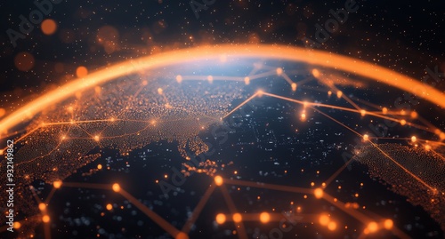 Digital network concept with glowing connections over a dark cosmic background