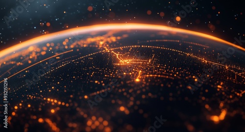 Digital network concept with glowing connections over a dark cosmic background