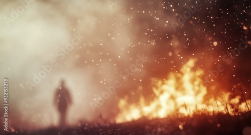 Flames and embers illuminate a dark environment during a fire at night