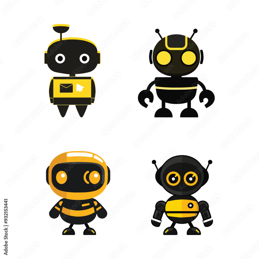 Cartoon Robot Characters in Yellow and Black Theme Cartoon Robot Characters in Yellow and Black Theme