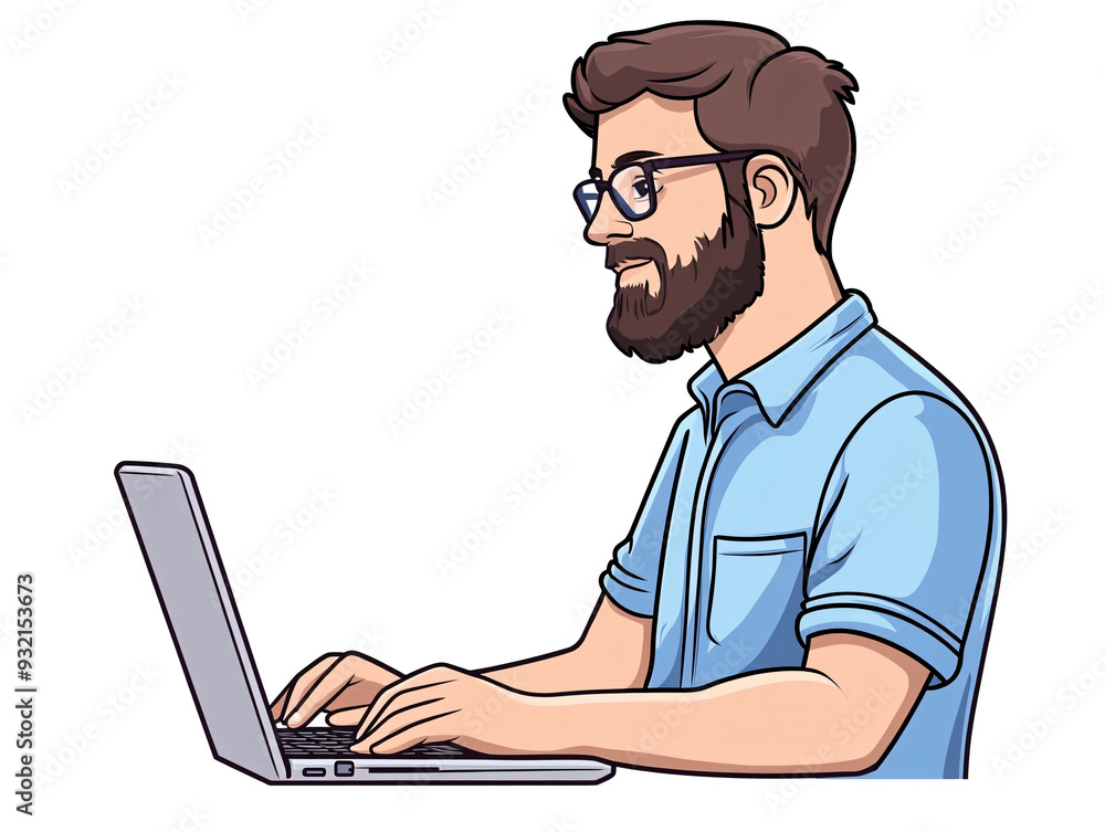 a man with a beard and glasses using a laptop a man with a beard and glasses using a laptop