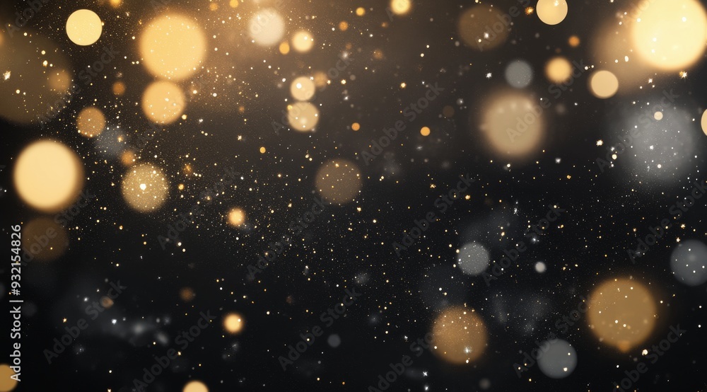 Shimmering golden particles create a magical atmosphere against a dark backdrop Shimmering golden particles create a magical atmosphere against a dark backdrop
