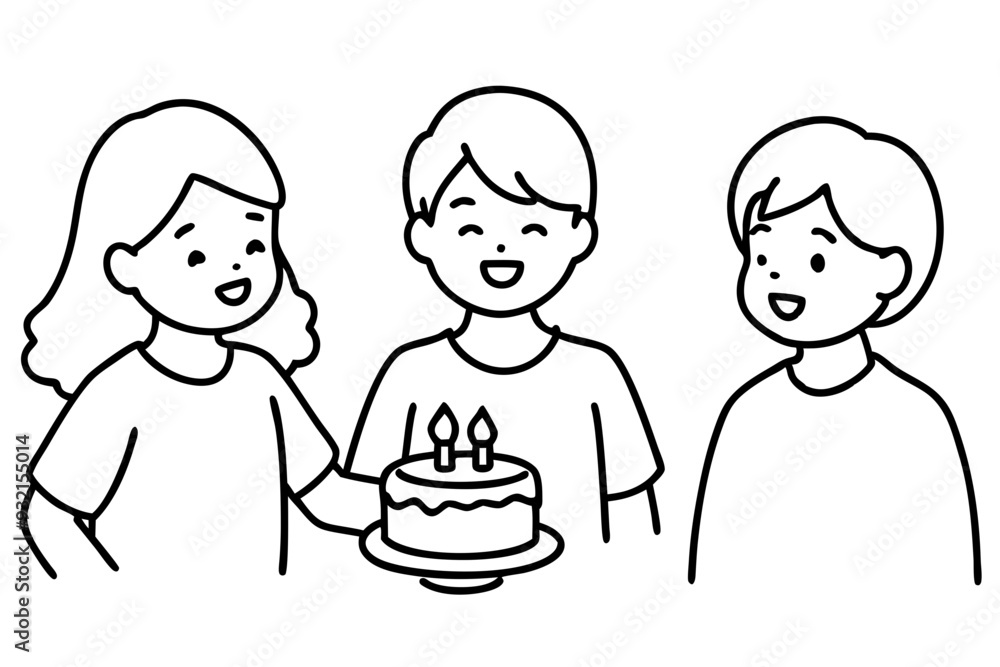 Birthday eating cake kids line art vector illustration Birthday eating cake kids line art vector illustration