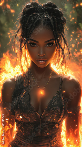 Digital art - Illustration of a female pyromancer photo