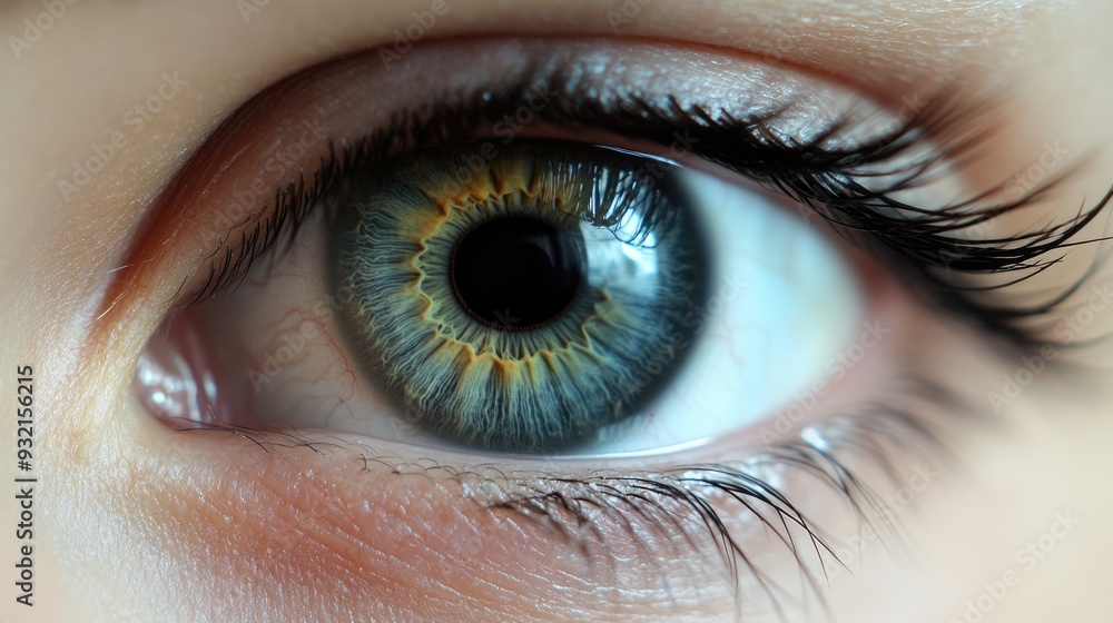 Dilated Eye. Close-up Macro Photo of Human Eye with Wide-Open Pupil, Gray Eye Color, Beautiful Eyelashes and Eyeliner Dilated Eye. Close-up Macro Photo of Human Eye with Wide-Open Pupil, Gray Eye Color, Beautiful Eyelashes and Eyeliner