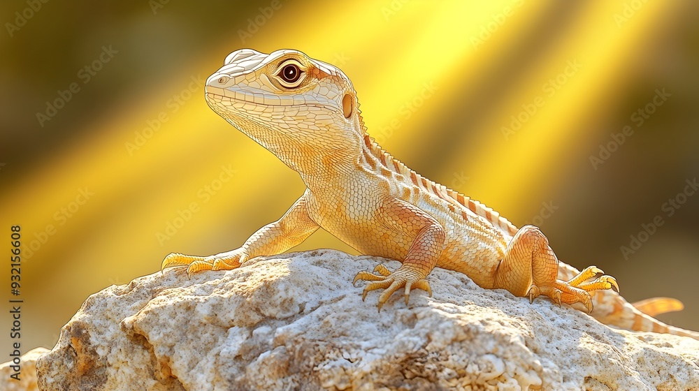 Anime-Style Basking Lizard Soaking in Vibrant Sunlight on Rocky Outcrop Anime-Style Basking Lizard Soaking in Vibrant Sunlight on Rocky Outcrop