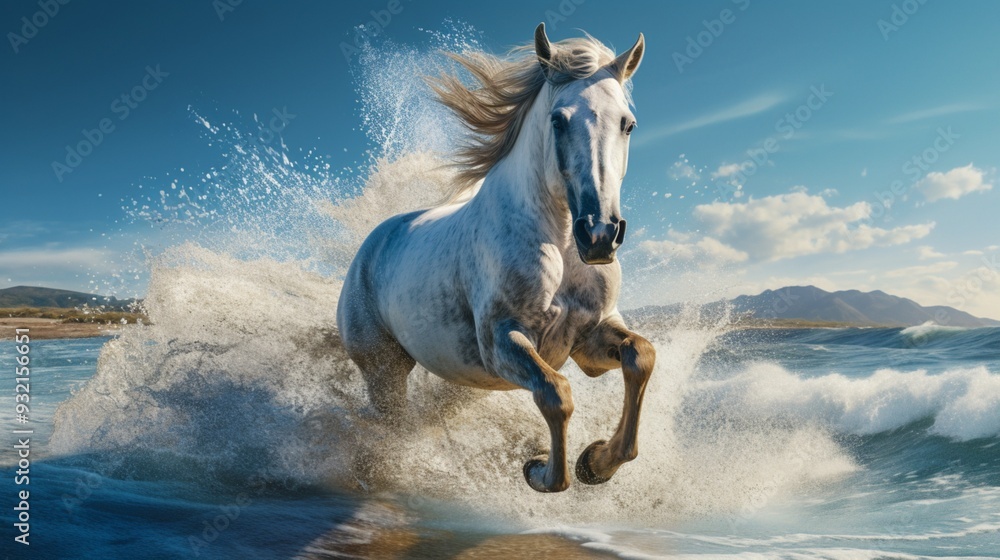 Obraz premium Ocean running Horse animal best quality image 