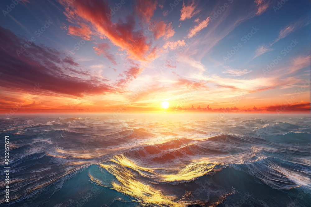 Serene Sunset: Dramatic Sky over the Sea. Colorful Sunset Over the Ocean. generative AI Serene Sunset: Dramatic Sky over the Sea. Colorful Sunset Over the Ocean. generative AI