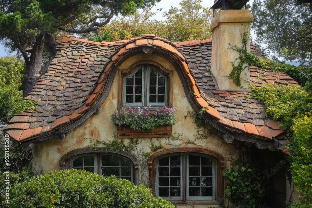 Carmel House Fable: Traditional Fantasy Roof on Pretty Californian Window Carmel House Fable: Traditional Fantasy Roof on Pretty Californian Window