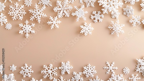 Wallpaper Mural Banner Christmas composition of snowflakes on a beige background with space for text stock photo Torontodigital.ca