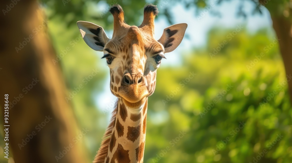 Fototapeta premium Giraffe Portrait in a Green Landscape