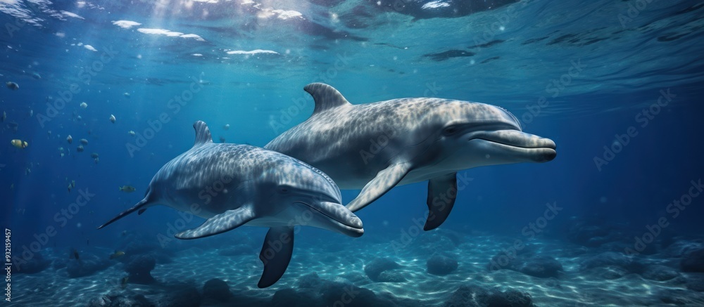 Fototapeta premium Two Dolphins Swimming Gracefully in the Ocean