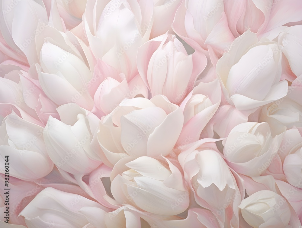 Fototapeta premium Close-up of delicate white tulip petals with soft focus background. Floral beauty and nature elegance.