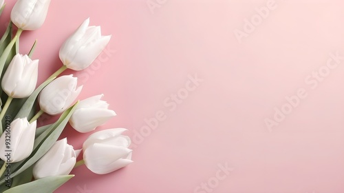 Wallpaper Mural White tulips on pastel pink background, fresh flowers arranged diagonally, elegant spring background with copy space. Torontodigital.ca