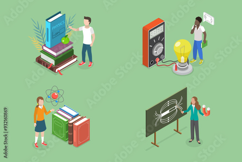 3D Isometric Flat Vector Illustration of Physics Course , Academics or School Education