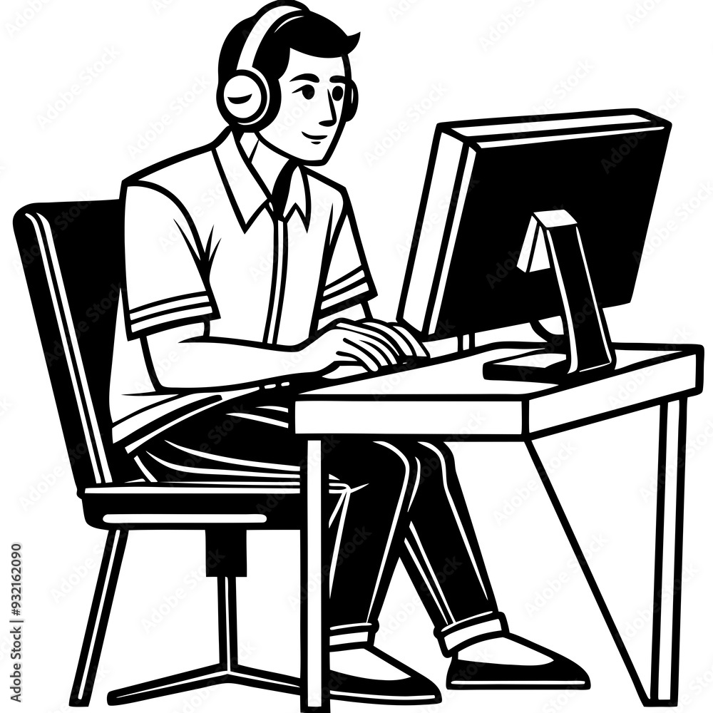 A man is sitting at a desk and working on a computer A man is sitting at a desk and working on a computer
