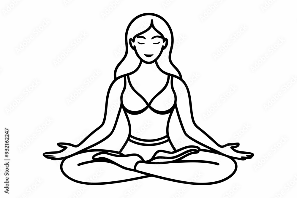 Fit woman meditating on floor line art vector illustration Fit woman meditating on floor line art vector illustration