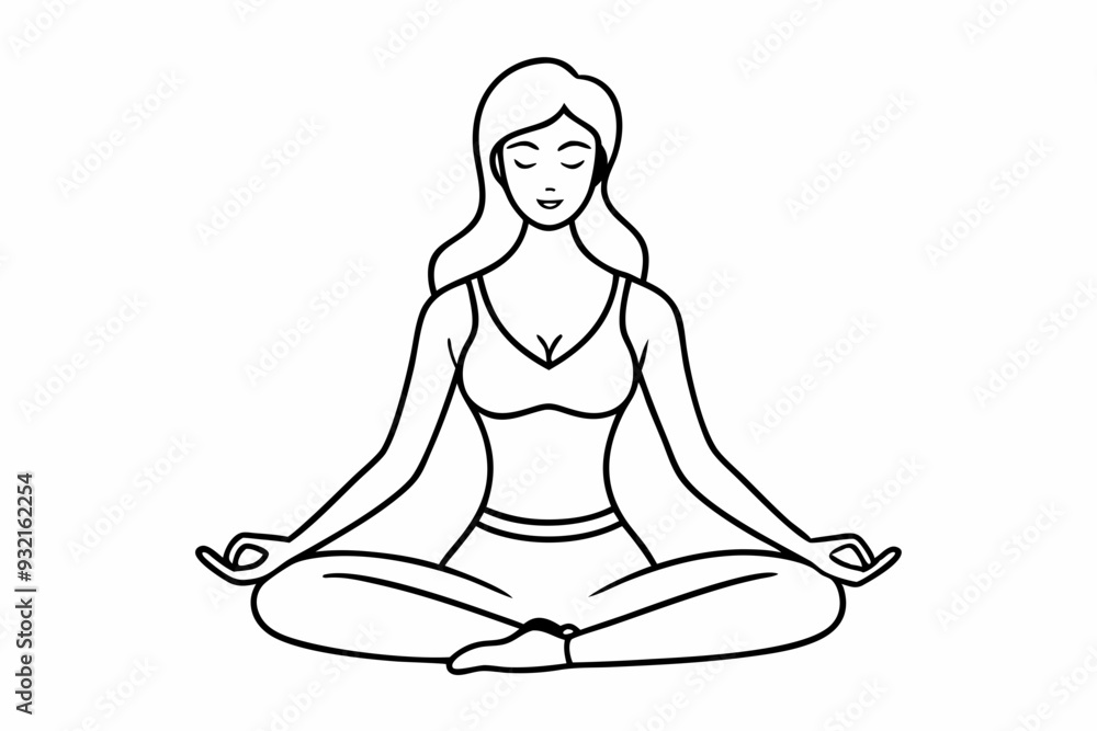 Fit woman meditating on floor line art vector illustration Fit woman meditating on floor line art vector illustration