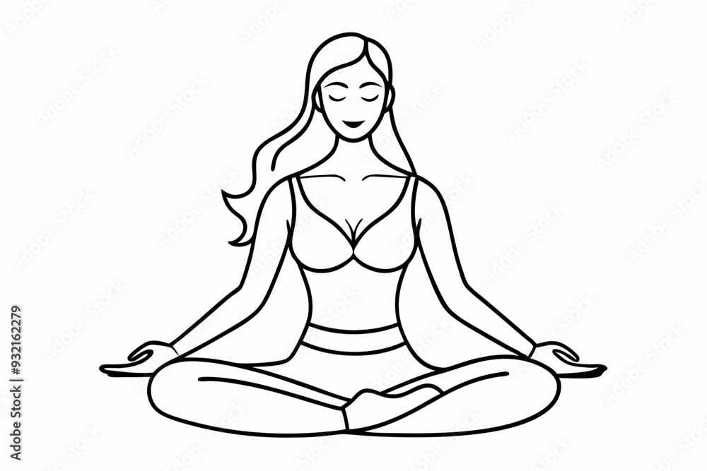 Fit woman meditating on floor line art vector illustration Fit woman meditating on floor line art vector illustration