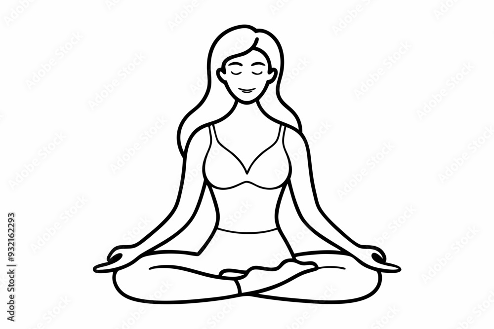 Fit woman meditating on floor line art vector illustration Fit woman meditating on floor line art vector illustration