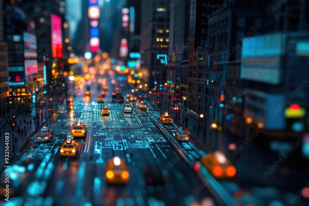 Computer chips on streets of Asian town. Concept for AI and silicon ...