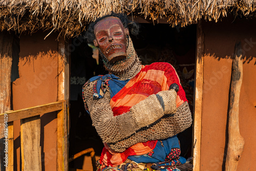 Traditional masked man, Tshikapa, Kasai, Democratic Republic of Congo, Africa photo