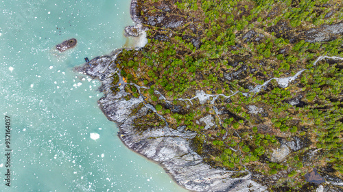 Aerial of the outflow of Pia glacier, Tierra del Fuego, Chile