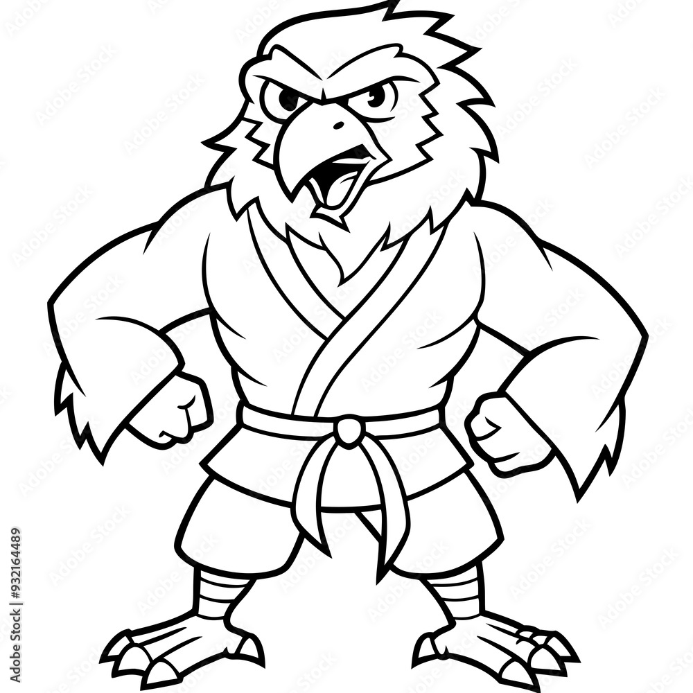 Angry karate Eagle white background line art vector illustration Angry karate Eagle white background line art vector illustration