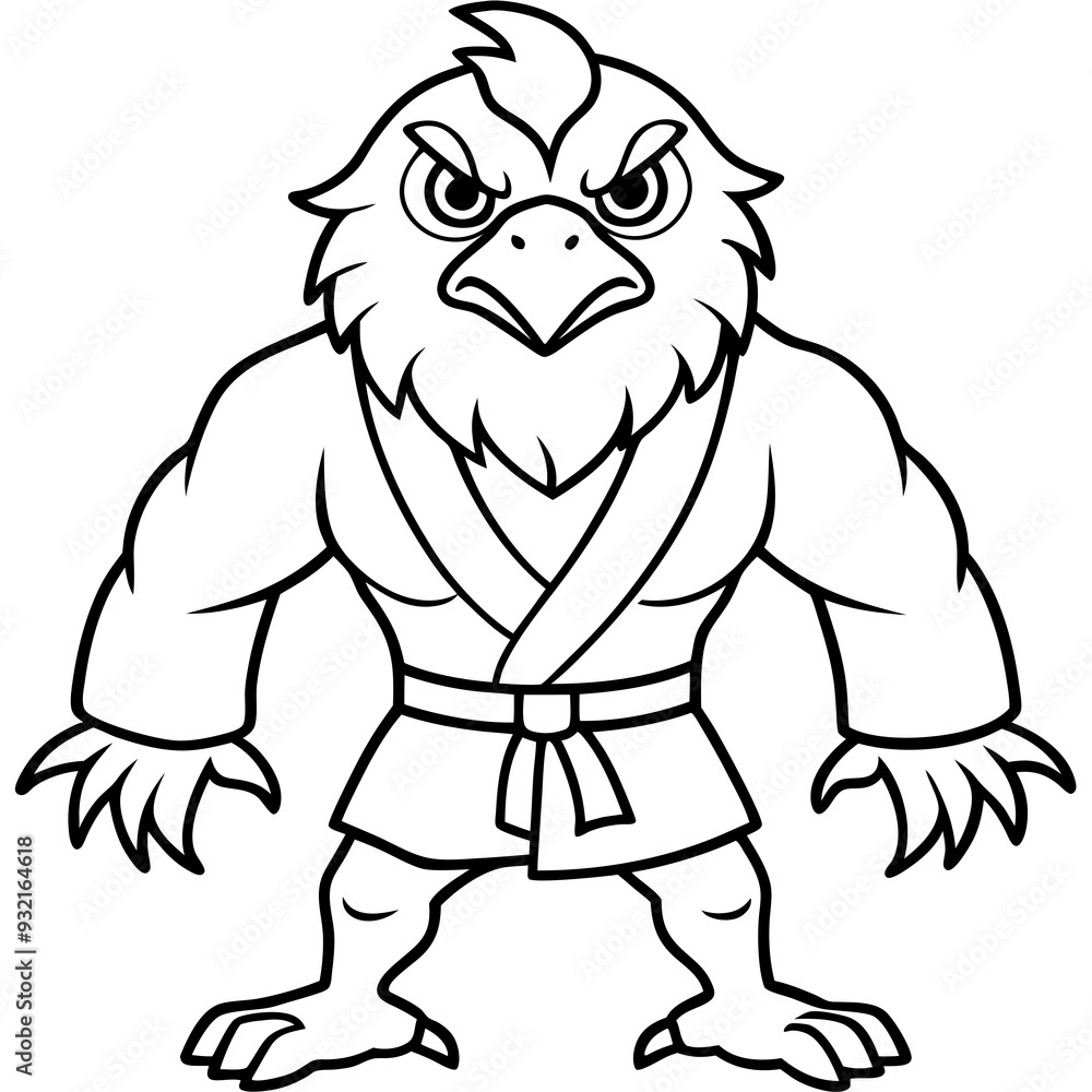 Angry karate Eagle white background line art vector illustration Angry karate Eagle white background line art vector illustration