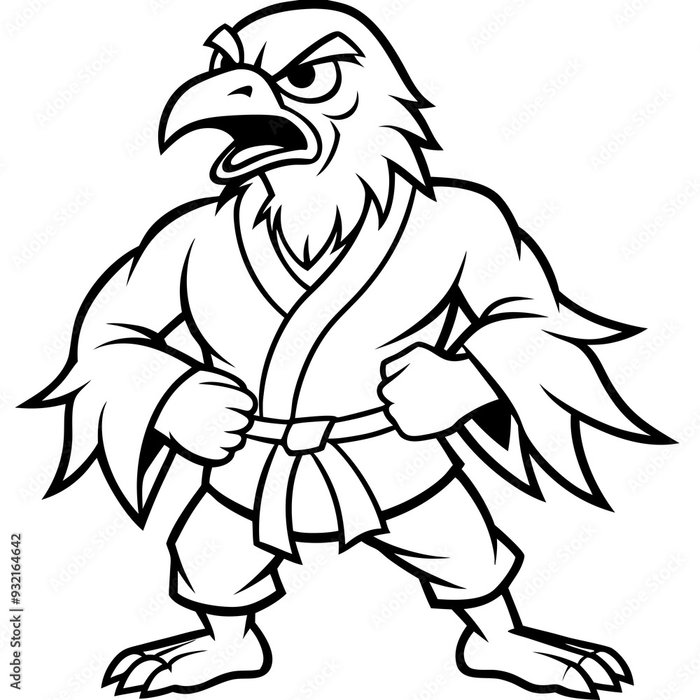 Angry karate Eagle white background line art vector illustration Angry karate Eagle white background line art vector illustration