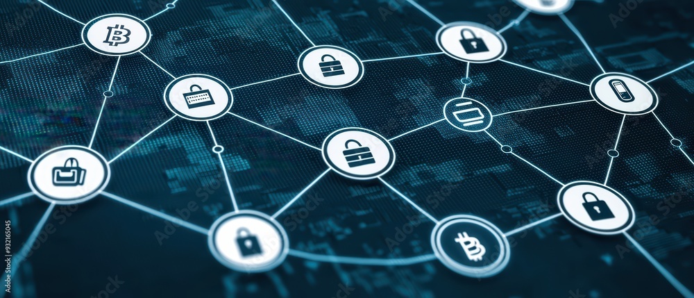 A digital network with security icons symbolizing data protection and connectivity in technology. A digital network with security icons symbolizing data protection and connectivity in technology.