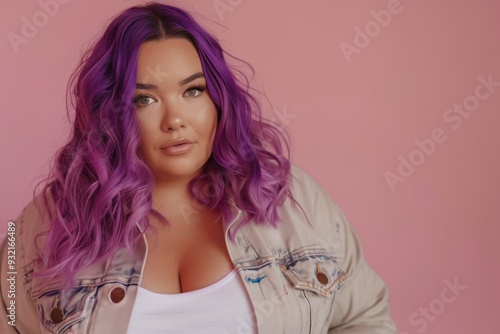Wallpaper Mural Young woman model plus size. overweight. Pink hair. pink background. Banner. Birthday. happy. body positive. Torontodigital.ca