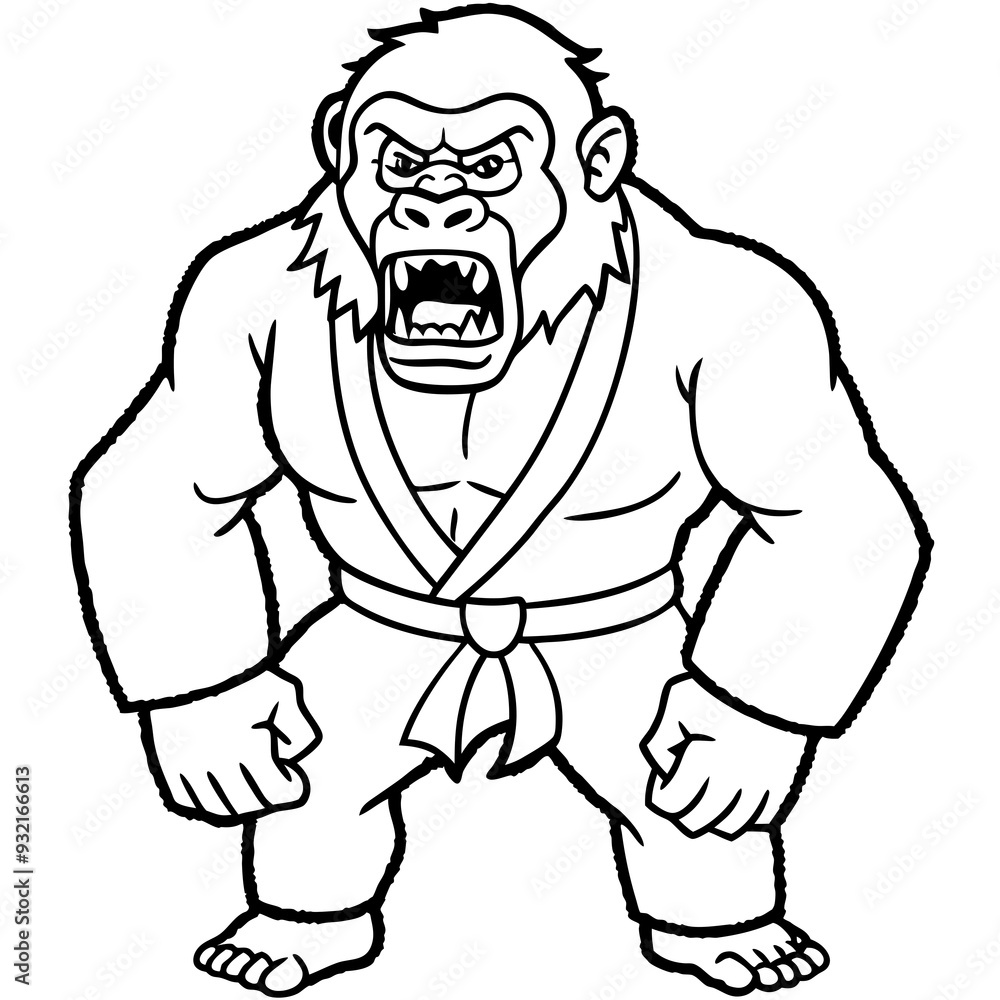 Angry Karate gorilla White Background line art vector illustration Angry Karate gorilla White Background line art vector illustration