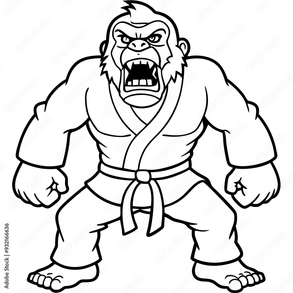 Angry Karate gorilla White Background line art vector illustration Angry Karate gorilla White Background line art vector illustration