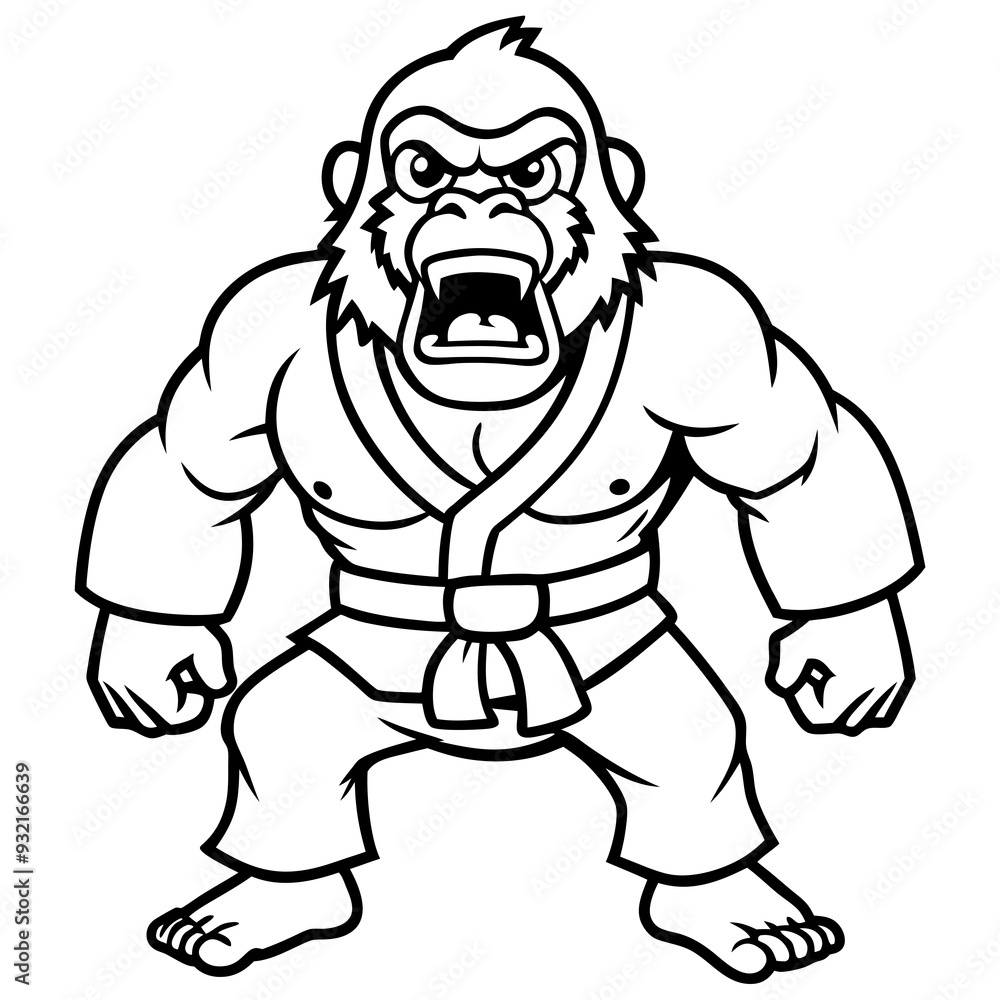Angry Karate gorilla White Background line art vector illustration Angry Karate gorilla White Background line art vector illustration