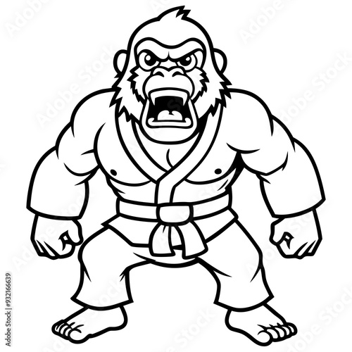 Angry Karate gorilla White Background line art vector illustration