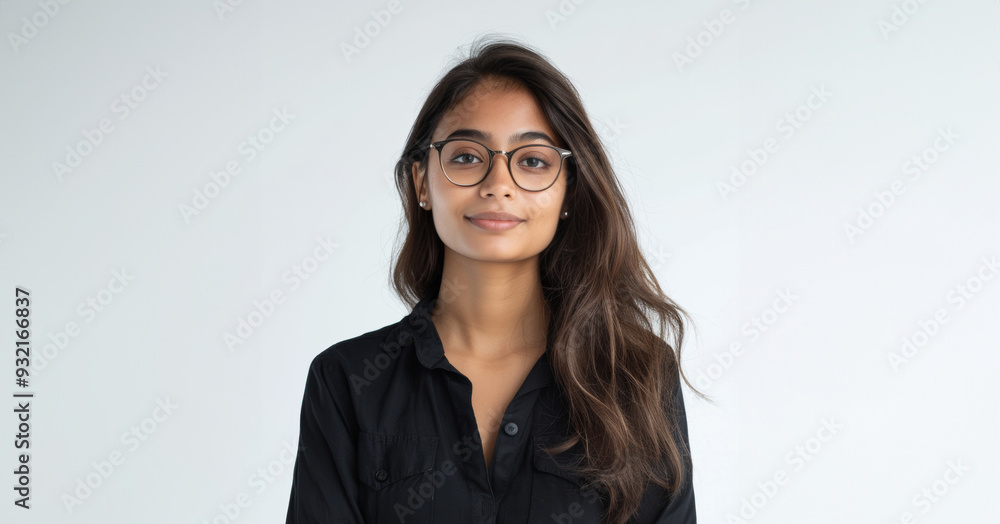 Smiling with confidence, a young woman in formal business attire radiates professionalism and elegance, ideal for corporate branding and promotion. Smiling with confidence, a young woman in formal business attire radiates professionalism and elegance, ideal for corporate branding and promotion.