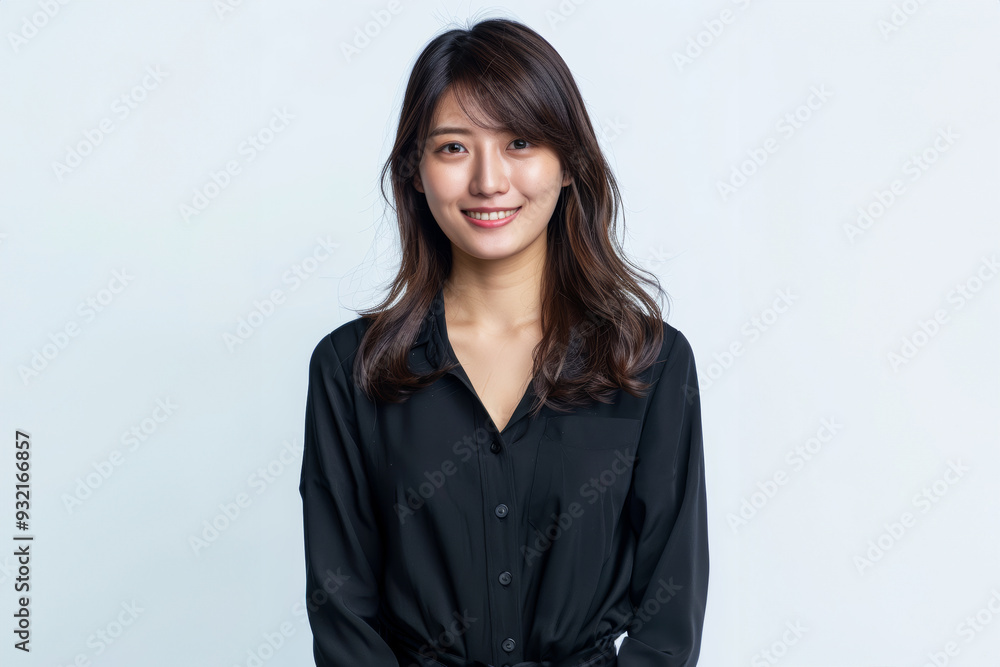 Smiling with confidence, a young woman in formal business attire radiates professionalism and elegance, ideal for corporate branding and promotion. Smiling with confidence, a young woman in formal business attire radiates professionalism and elegance, ideal for corporate branding and promotion.