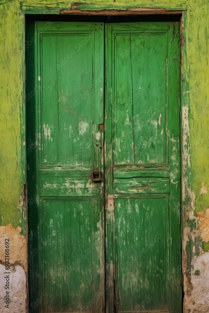 Weathered Green Doorway: A Glimpse into the Past Weathered Green Doorway: A Glimpse into the Past
