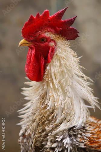 Close-up of the head of a rooster with a red comb, Indonesia photo