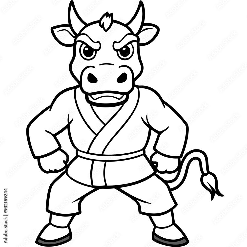 Angry Karate cow White Background line art vector illustration Angry Karate cow White Background line art vector illustration