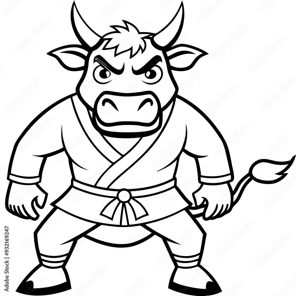 Angry Karate cow White Background line art vector illustration Angry Karate cow White Background line art vector illustration