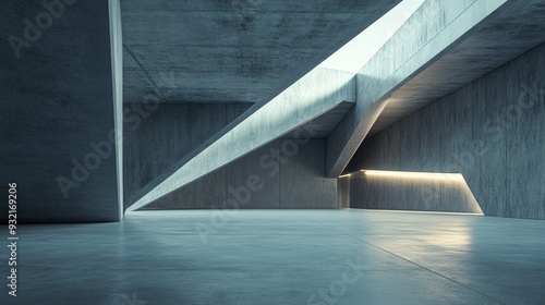 3D render of an abstract futuristic architectural space featuring an empty concrete floor ideal for showcasing vehicles