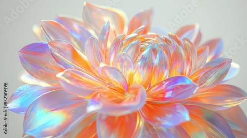 Chrome liquid metal dahlia flower. 3D render, modern design. Isolated holographic futuristic floral icon. Y2K, brutalism retro futurism concept.