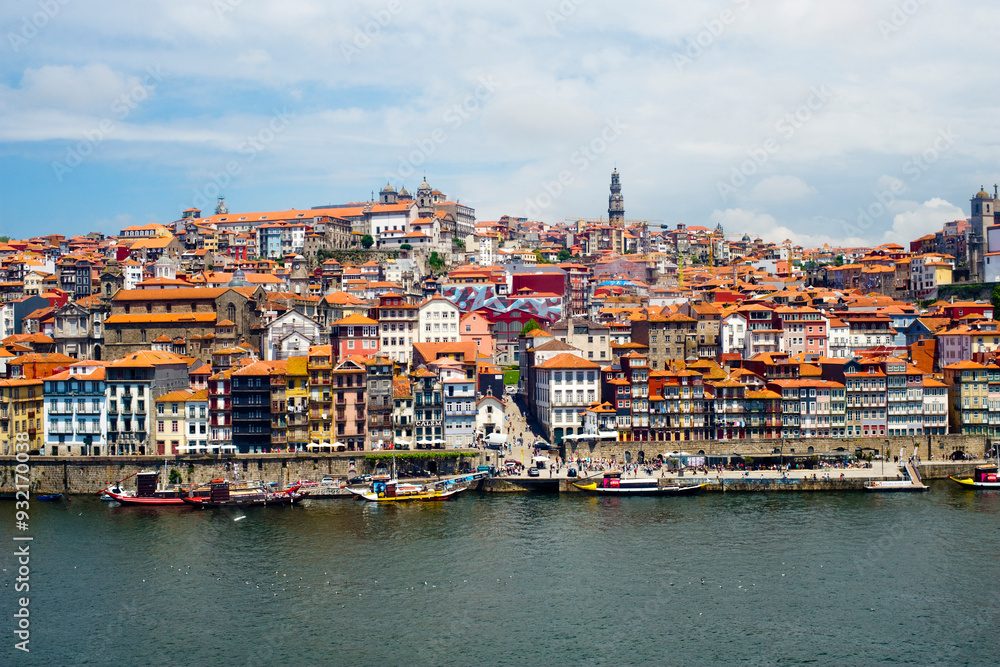 View across the Duoro River towards Porto's historic centre and embankment promenade, UNESCO World Heritage Site, Porto, Norte, Portugal View across the Duoro River towards Porto's historic centre and embankment promenade, UNESCO World Heritage Site, Porto, Norte, Portugal