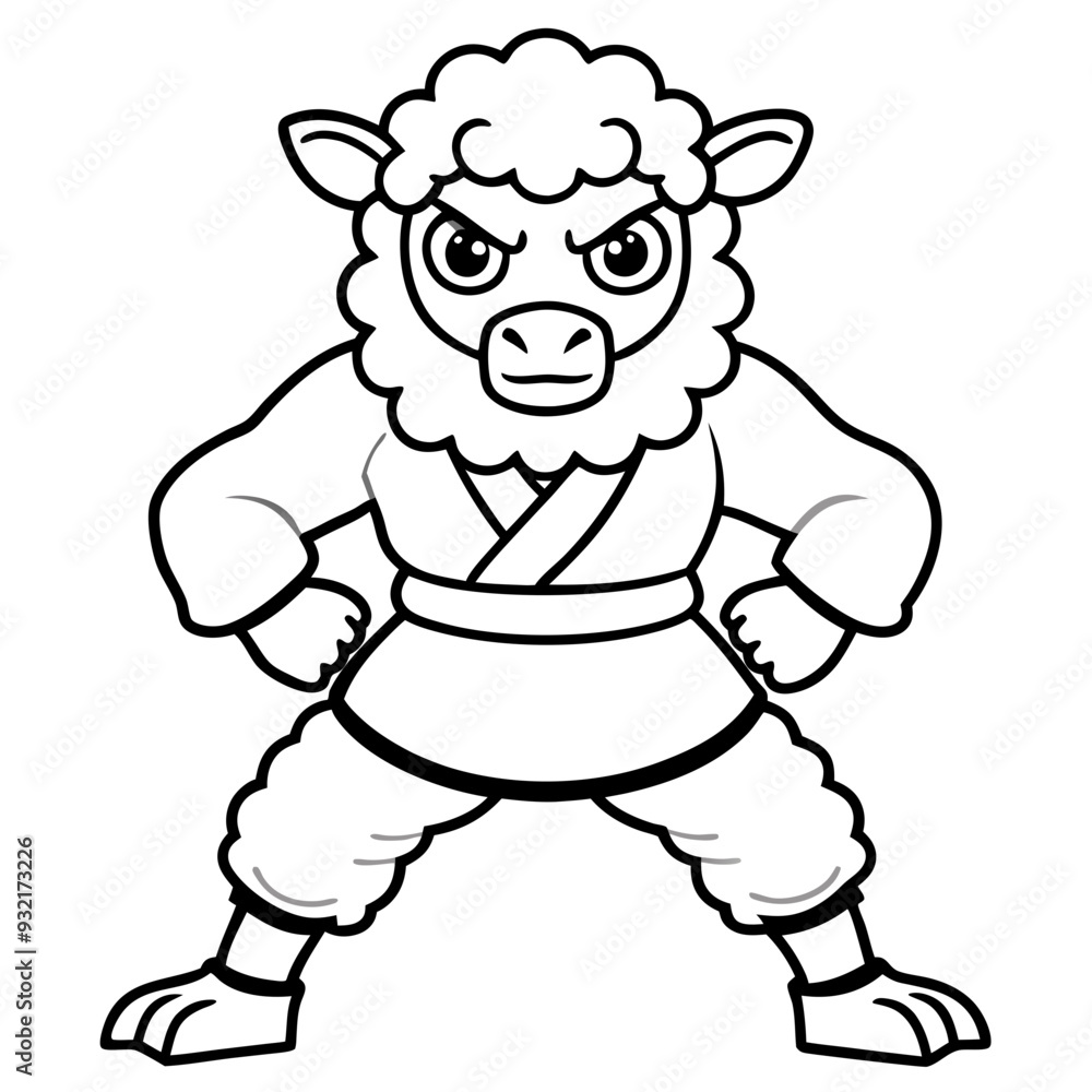Angry Karate sheep White Background line art vector illustration Angry Karate sheep White Background line art vector illustration